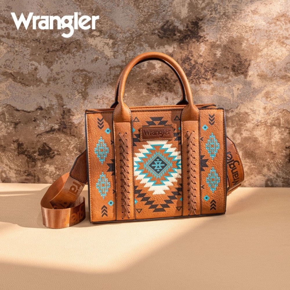 Wrangler Aztec Pattern Print Tote Bag Brown NWT